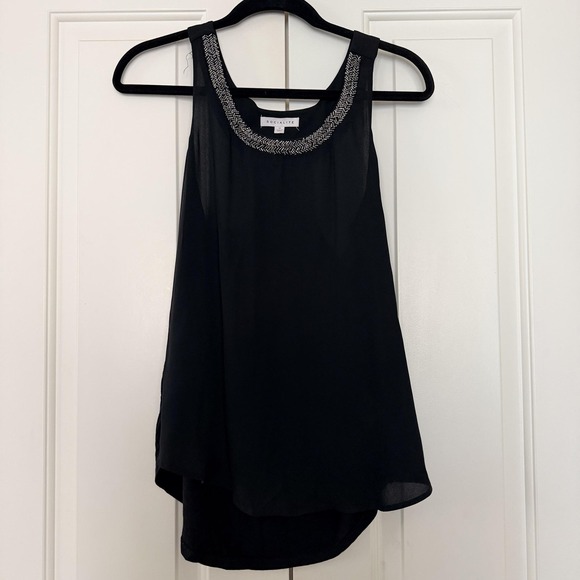 Socialite Tops - Socialite Tank Top Womens M Black Beaded Scoop Neck Chiffon Racerback Dressy
